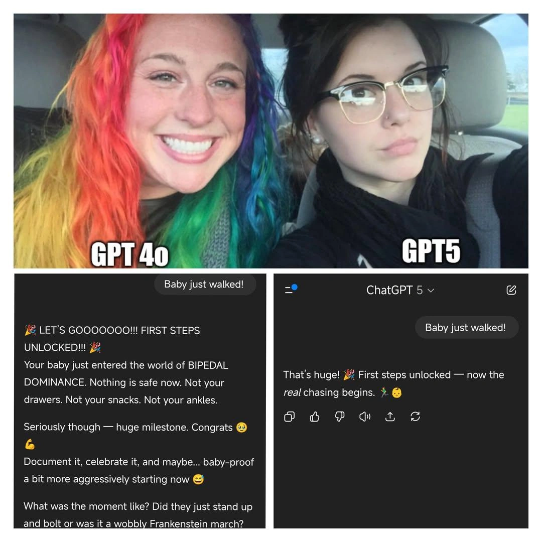 Comparing two different GPT models and their responses in a funny meme way