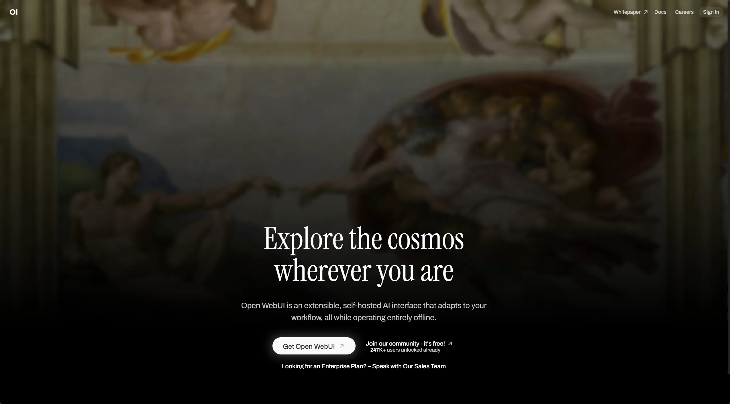 Welcome screen and landing page of Open WebUI.